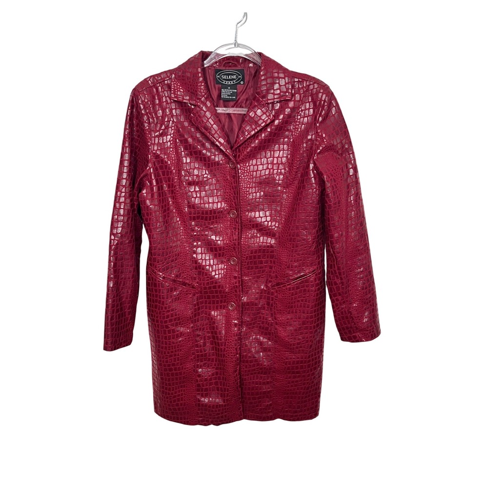 Selene Sport Jacket Womens 14 Red Vintage Faux Crocodile Leather Longline Blazer